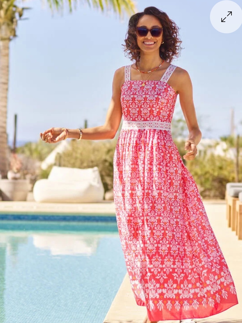 🌸 Talbots Petite Block Print Maxi Dress | Size 6P | Coral | Like New